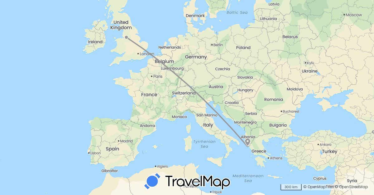 TravelMap itinerary: driving, plane in United Kingdom, Greece (Europe)